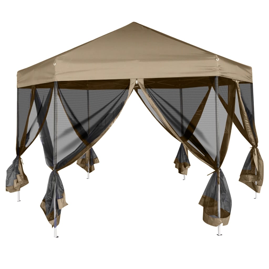 Šestihranný pop-up stan s bočnicemi 3,6 x 3,1 m taupe 220 g/m²