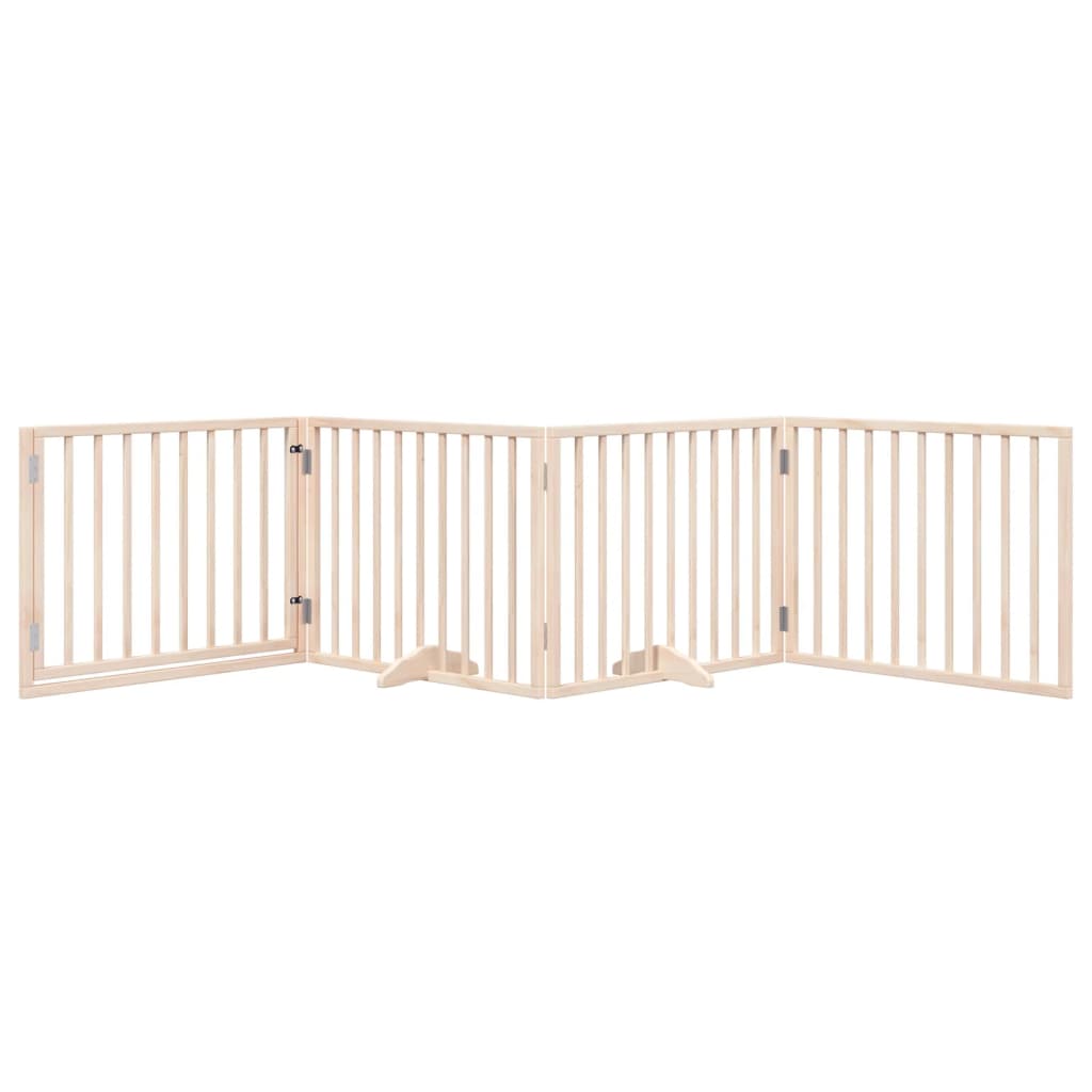 Psí branka s dvířky, skládací, 4 panely, 320 cm, topolové dřevo