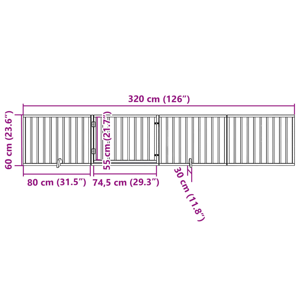 Zábrana pro psy s dvířky skládací 4 panely bílá 320 cm topol
