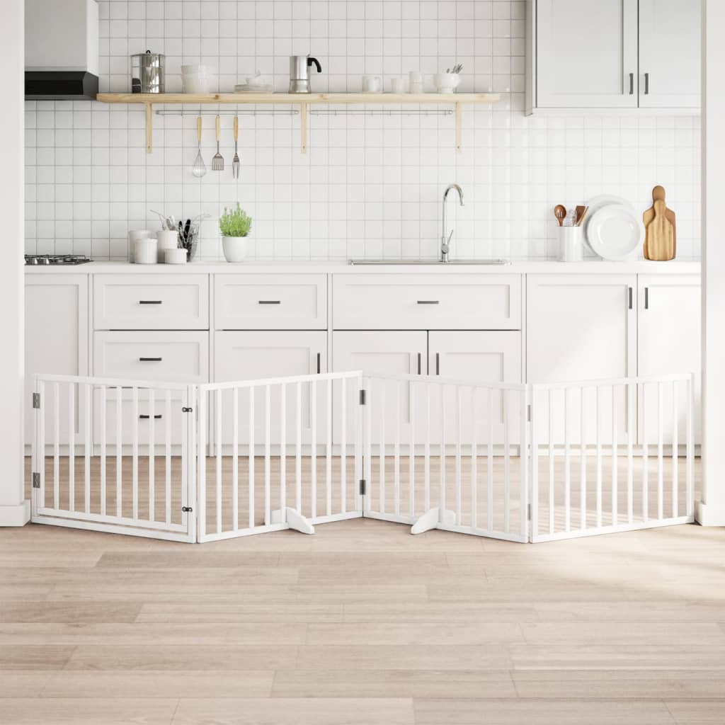 Zábrana pro psy s dvířky skládací 4 panely bílá 320 cm topol