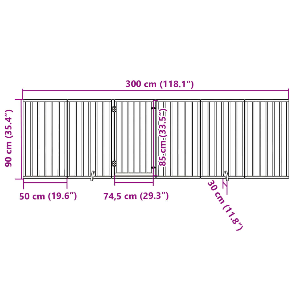 Zábrana pro psy s dvířky skládací 6 panelů černá 300 cm topol