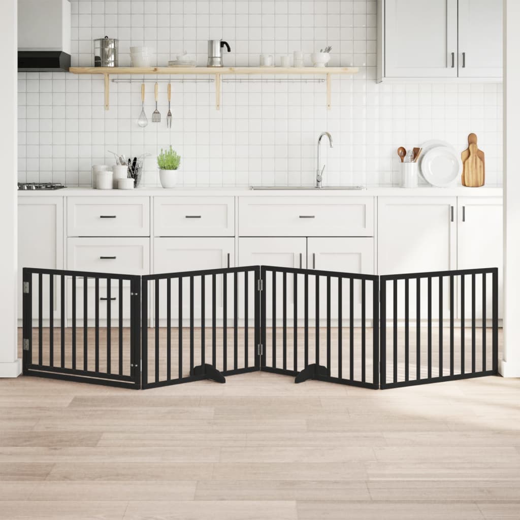 Zábrana pro psy s dvířky skládací 4 panely černá 320 cm topol