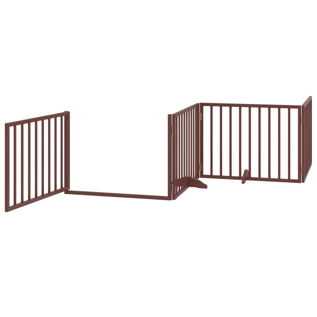 Psí branka s dvířky, skládací, 4 panely, hnědá, 320 cm, topolové dřevo