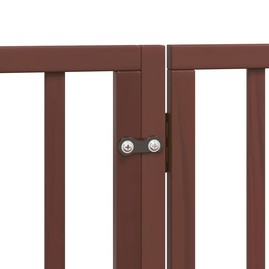 Psí branka s dvířky, skládací, 4 panely, hnědá, 320 cm, topolové dřevo