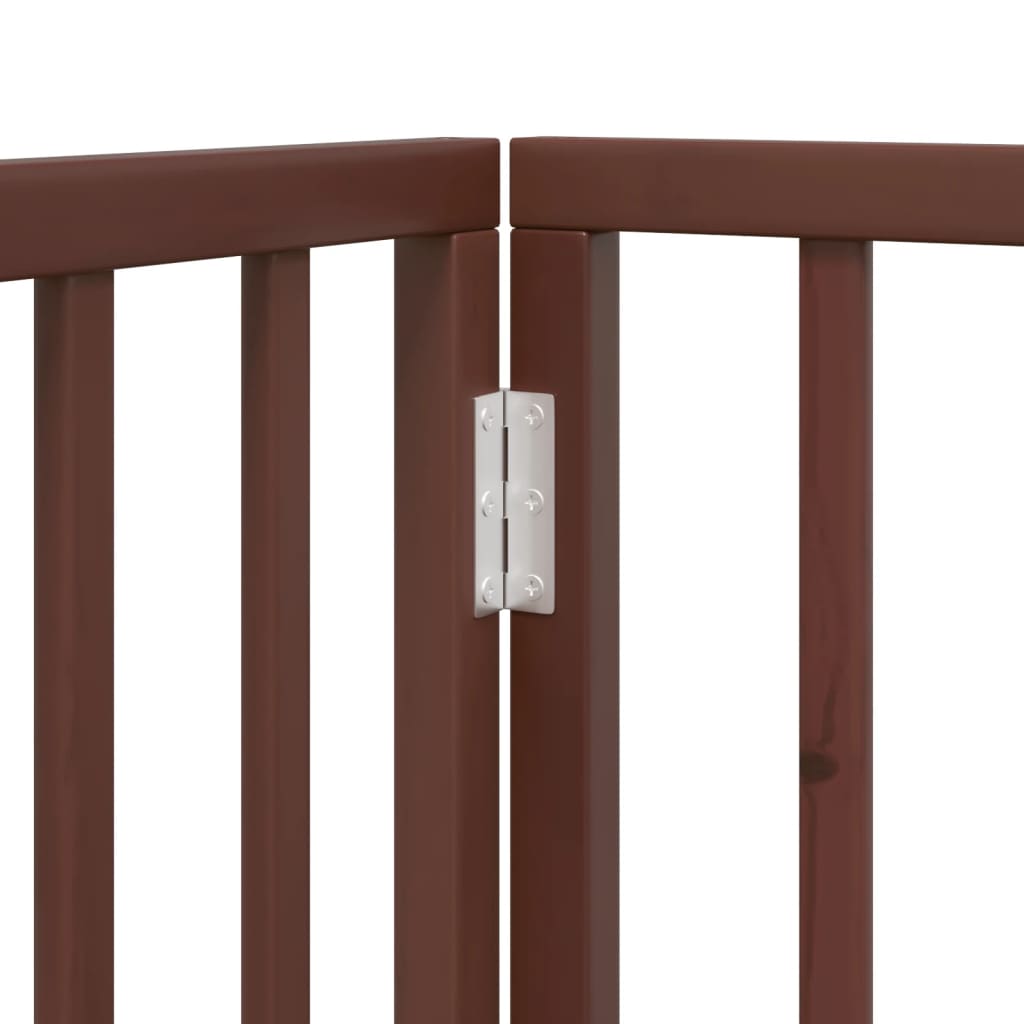 Psí branka s dvířky, skládací, 4 panely, hnědá, 320 cm, topolové dřevo