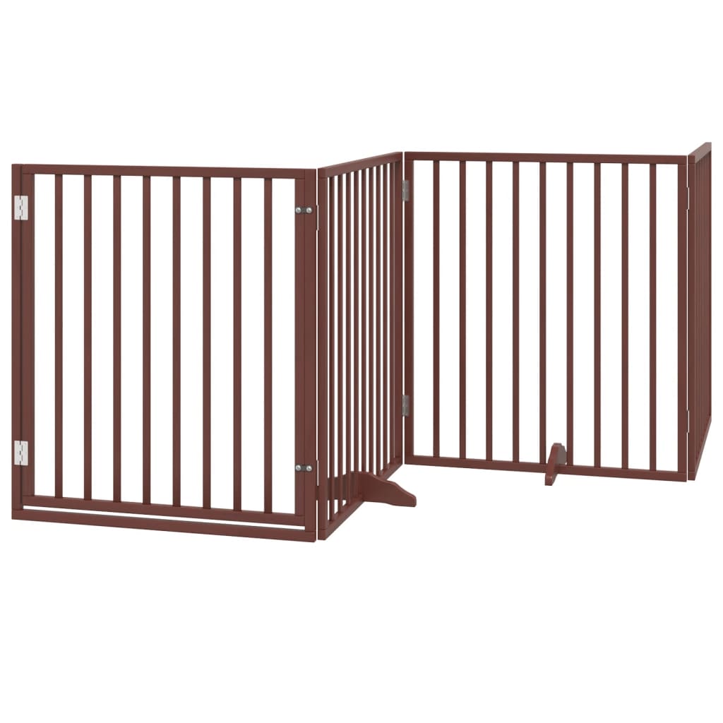 Psí branka s dvířky, skládací, 4 panely, hnědá, 320 cm, topolové dřevo