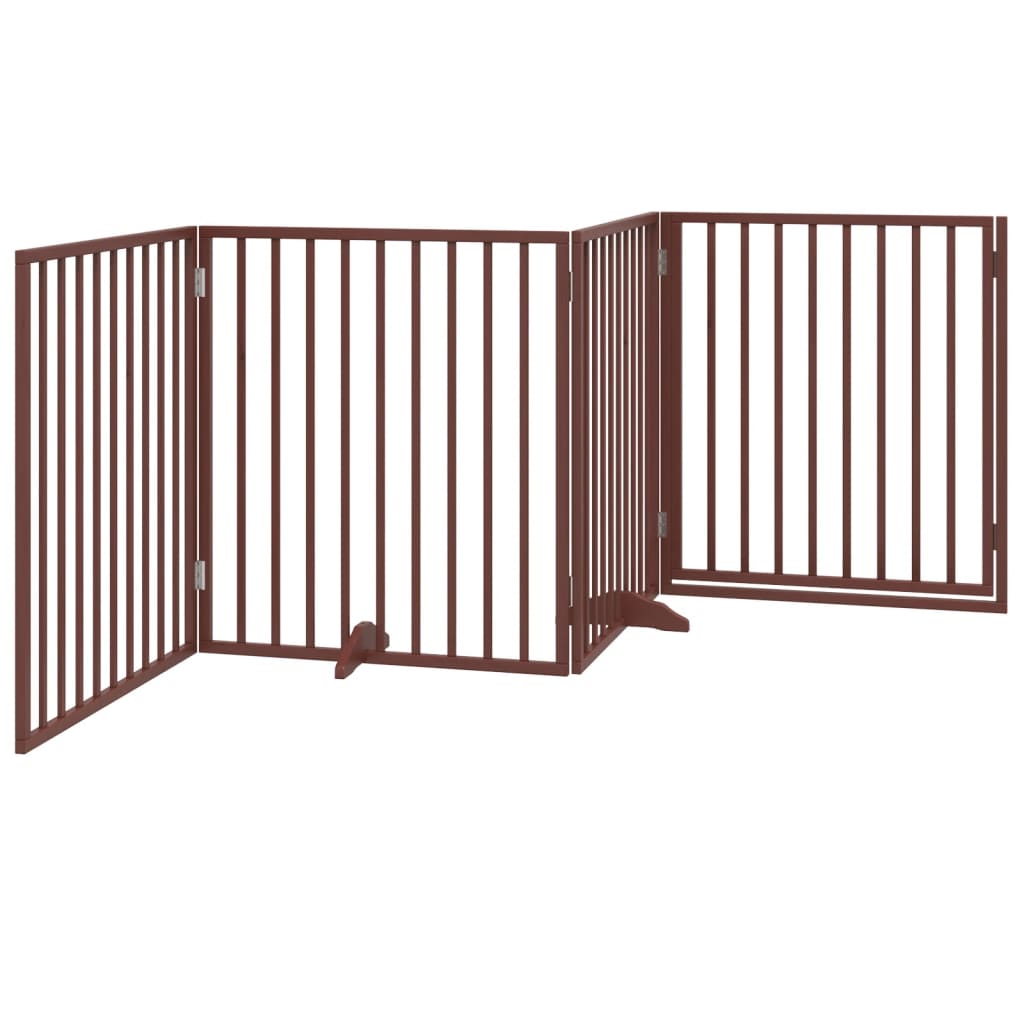 Psí branka s dvířky, skládací, 4 panely, hnědá, 320 cm, topolové dřevo