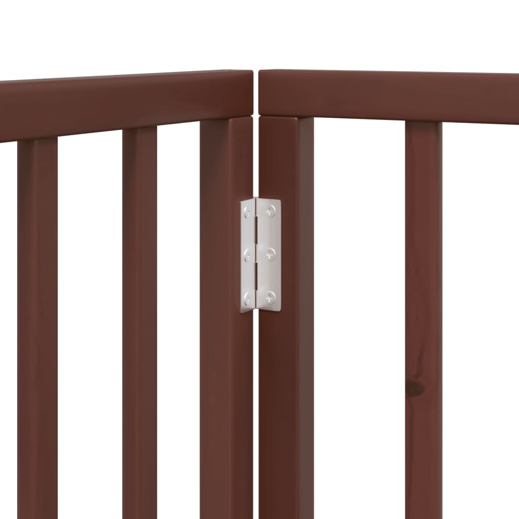 Psí branka s dvířky, skládací, 4 panely, hnědá, 320 cm, topolové dřevo
