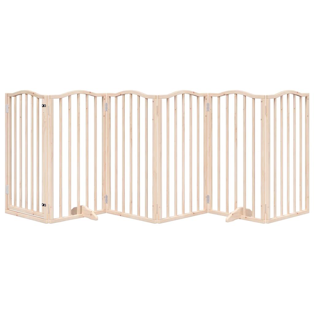 Psí branka s dvířky, skládací, 6 panelů, 300 cm, topolové dřevo