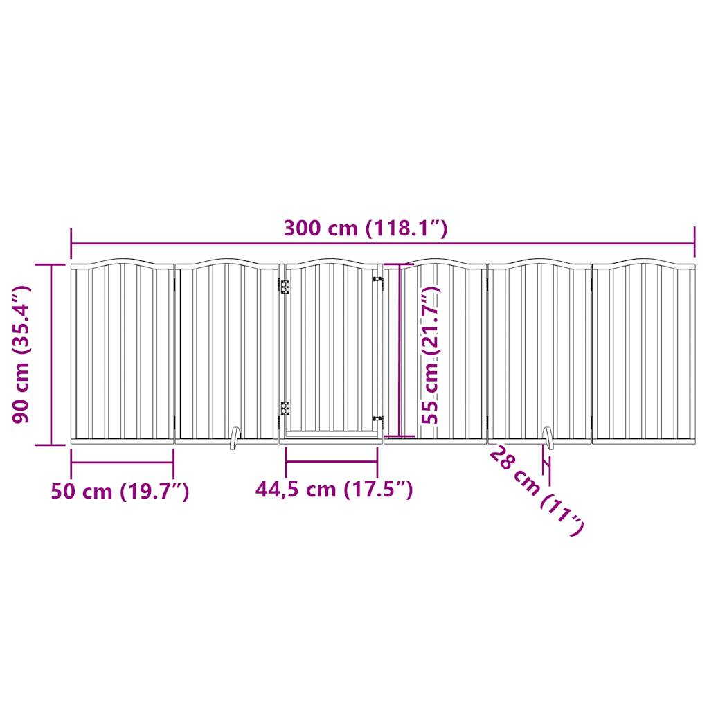 Psí branka s dvířky, skládací, 6 panelů, 300 cm, topolové dřevo