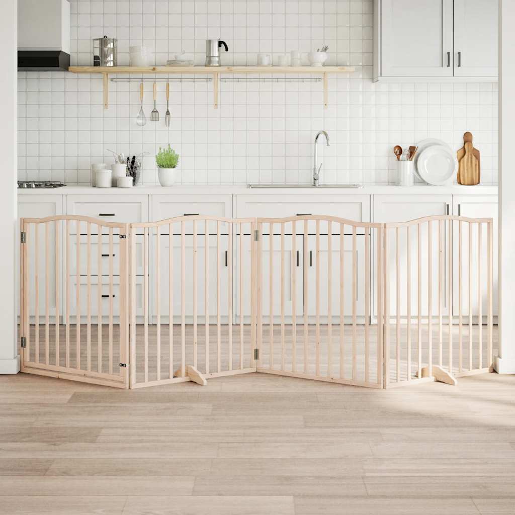 Zábrana pro psy s dvířky skládací 4 panely 320cm topolové dřevo