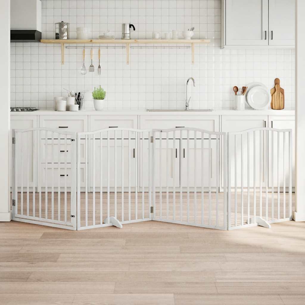 Zábrana pro psy s dvířky skládací 4 panely bílá 320 cm topol