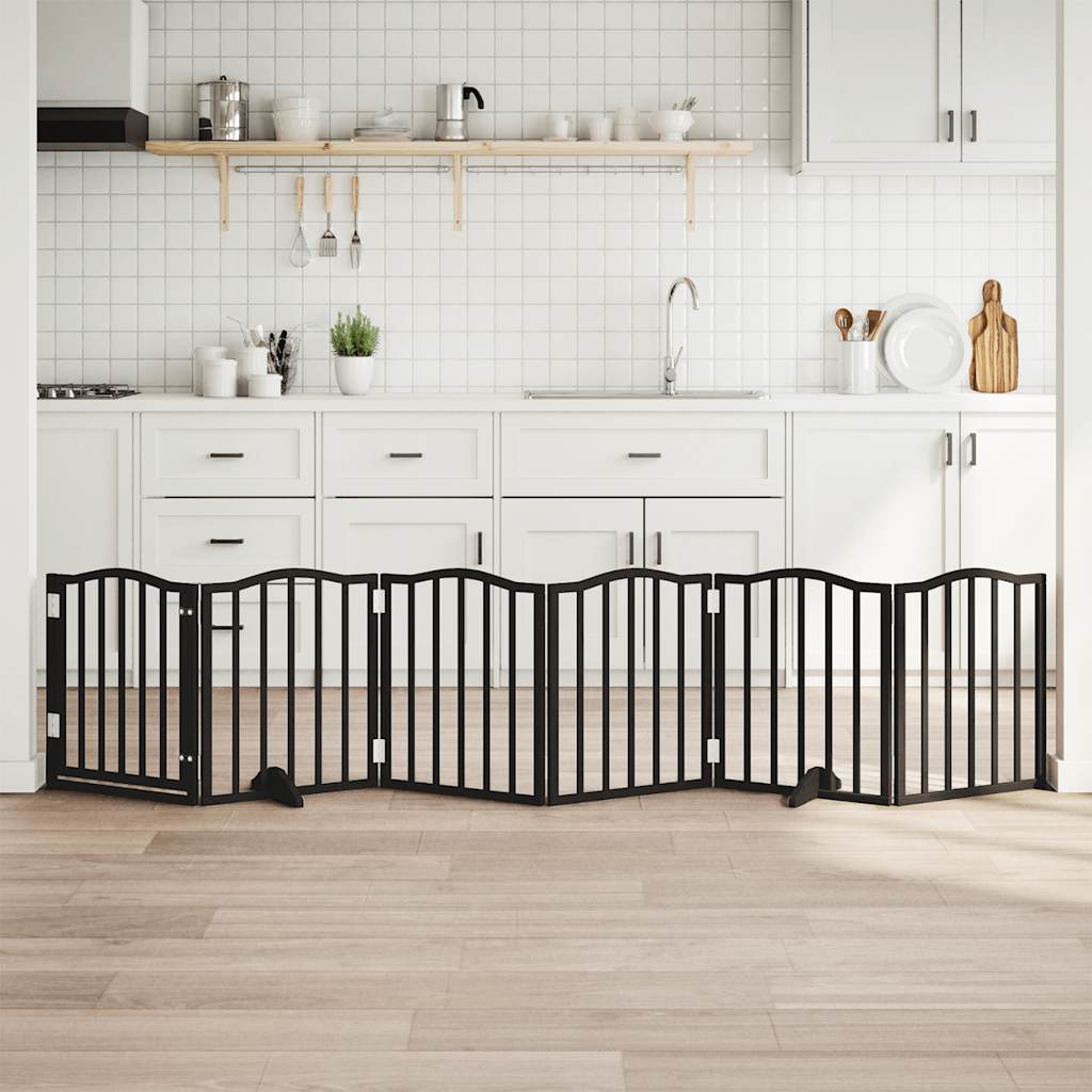 Zábrana pro psy s dvířky skládací 6 panelů černá 300 cm topol
