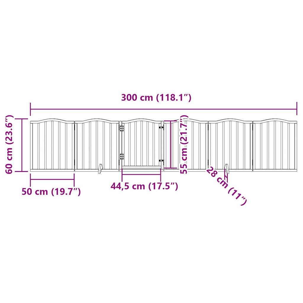 Zábrana pro psy s dvířky skládací 6 panelů hnědý dub 300 cm