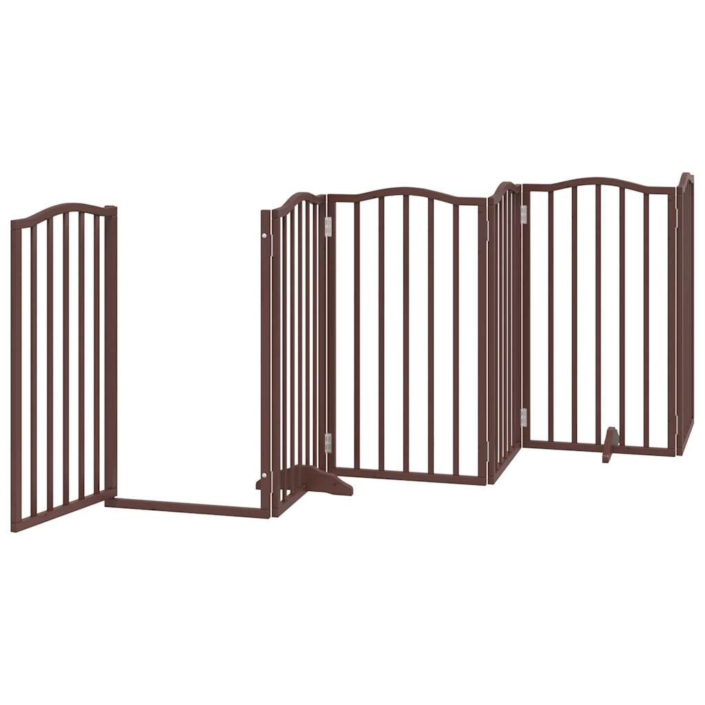 Zábrana pro psy s dvířky skládací 6 panelů hnědý dub 300 cm