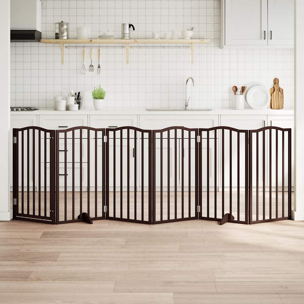 Zábrana pro psy s dvířky skládací 6 panelů hnědý dub 300 cm