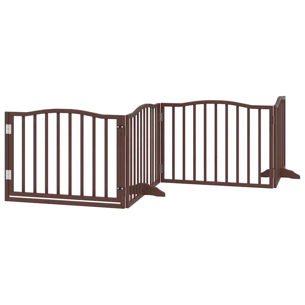 Zábrana pro psy s dvířky skládací 4 panely hnědý dub 320 cm