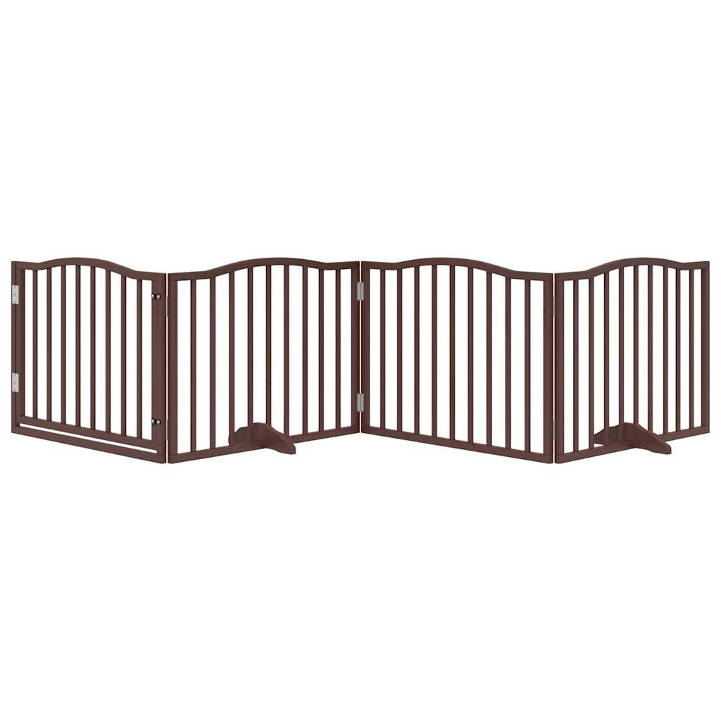 Zábrana pro psy s dvířky skládací 4 panely hnědý dub 320 cm