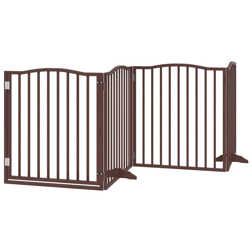 Zábrana pro psy s dvířky skládací 4 panely hnědý dub 320 cm