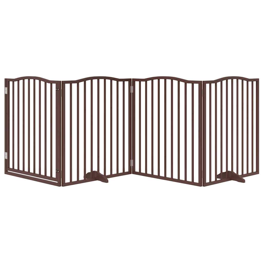 Zábrana pro psy s dvířky skládací 4 panely hnědý dub 320 cm