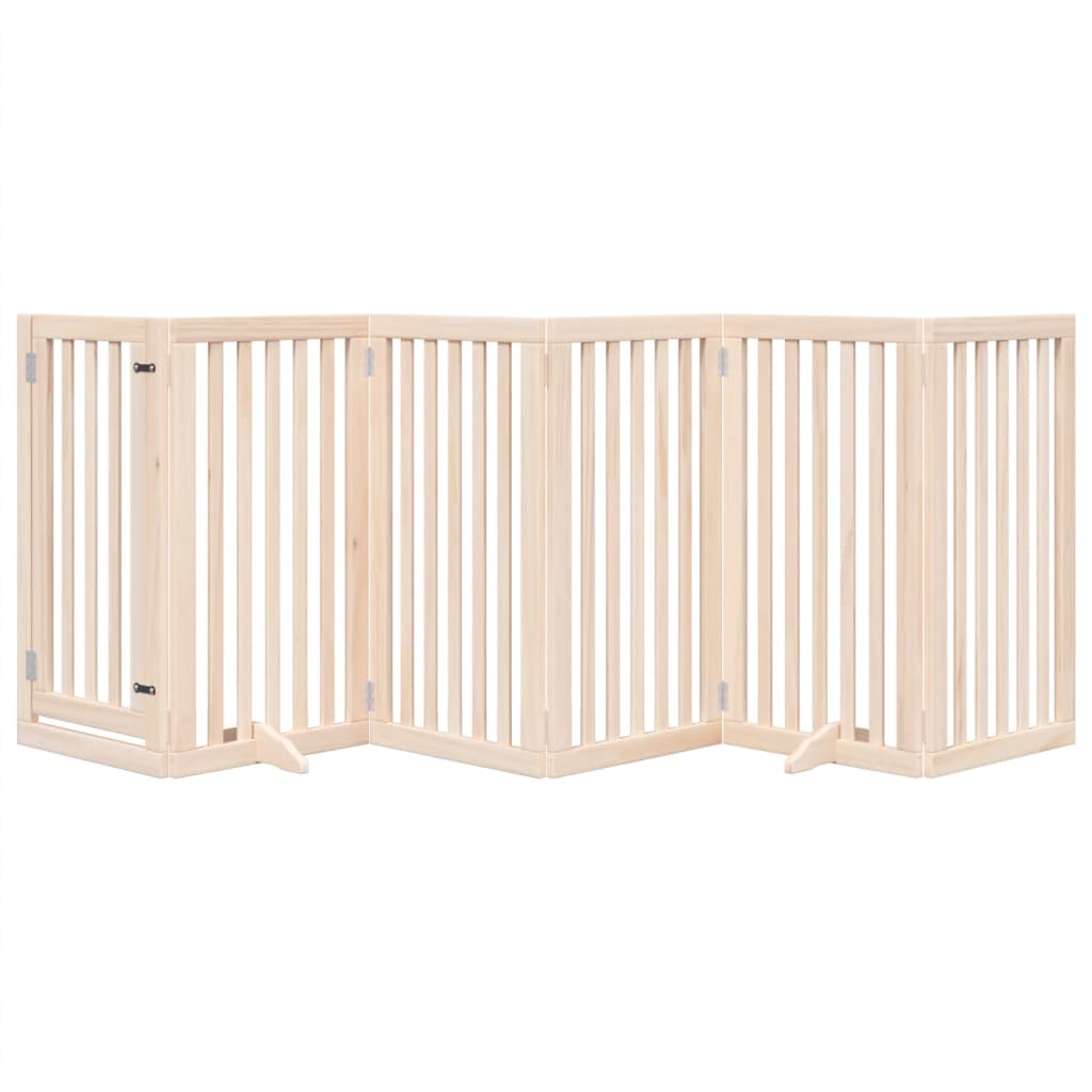 Psí branka s dvířky, skládací, 6 panelů, 300 cm, topolové dřevo