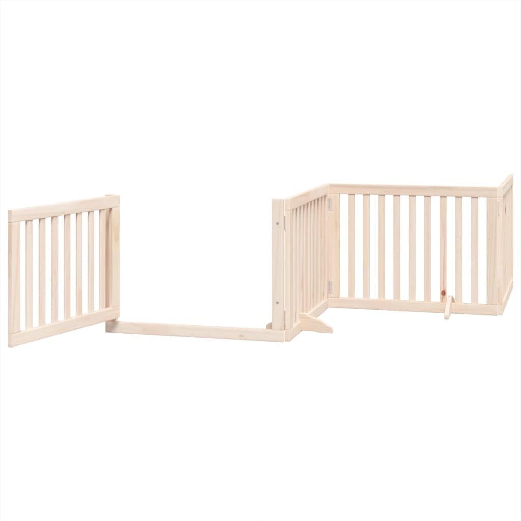 Psí branka s dvířky, skládací, 4 panely, 320 cm, topolové dřevo