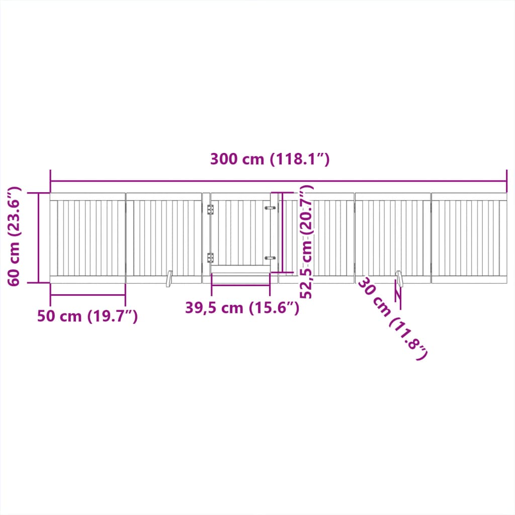 Zábrana pro psy s dvířky skládací 6 panelů bílá 300 cm topol