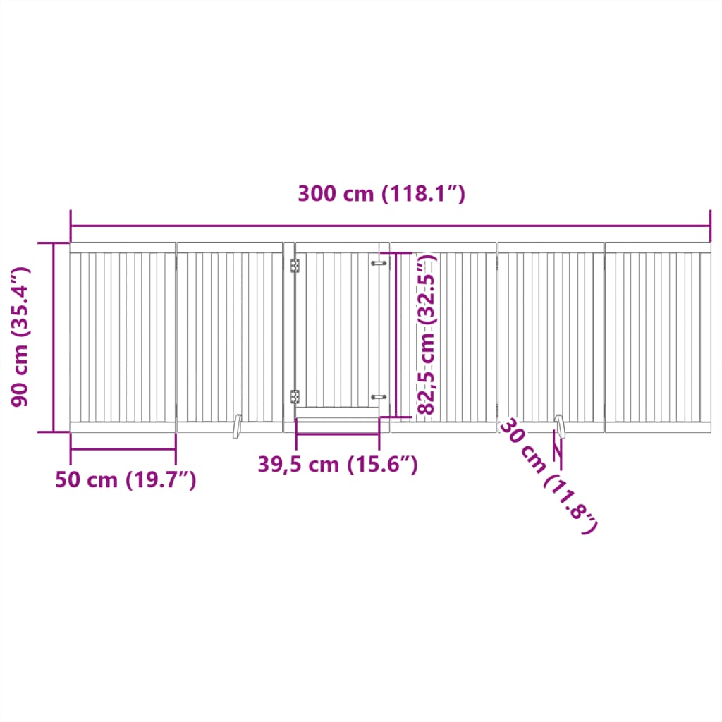 Zábrana pro psy s dvířky skládací 6 panelů bílá 300 cm topol