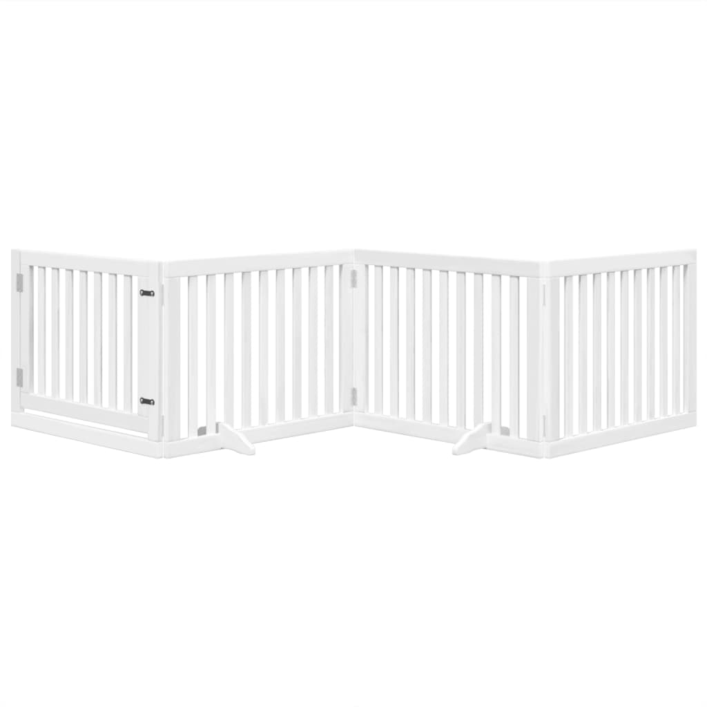 Zábrana pro psy s dvířky skládací 4 panely bílá 320 cm topol