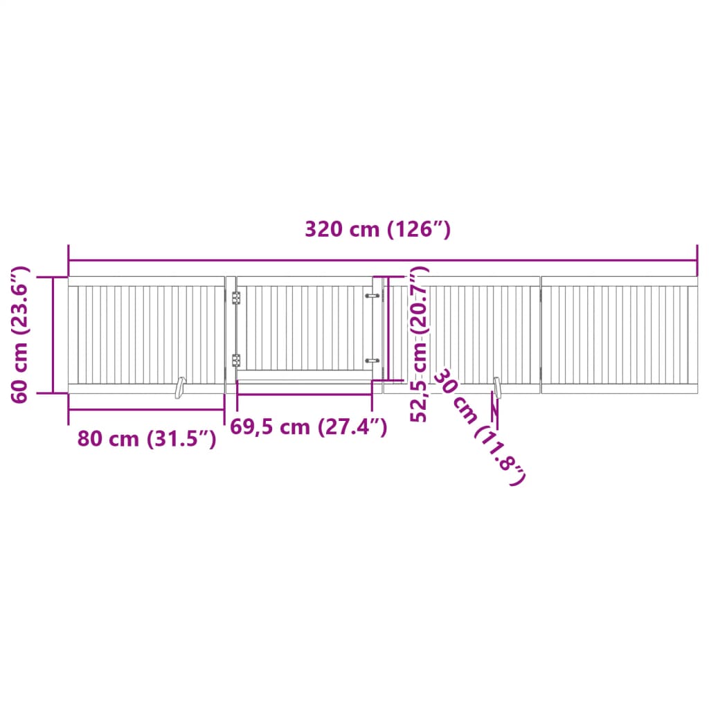 Zábrana pro psy s dvířky skládací 4 panely bílá 320 cm topol