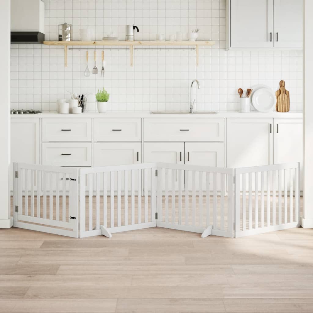 Zábrana pro psy s dvířky skládací 4 panely bílá 320 cm topol