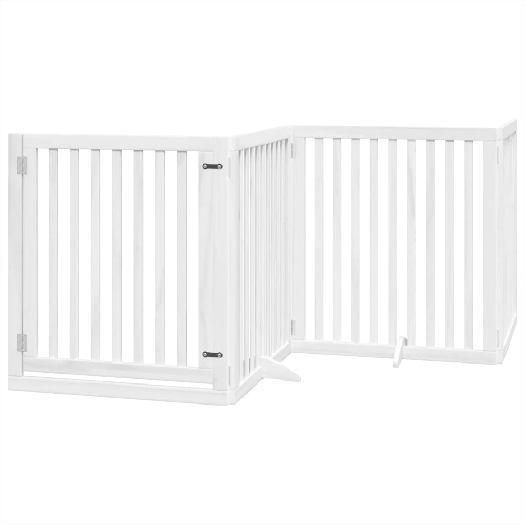 Zábrana pro psy s dvířky skládací 4 panely bílá 320 cm topol