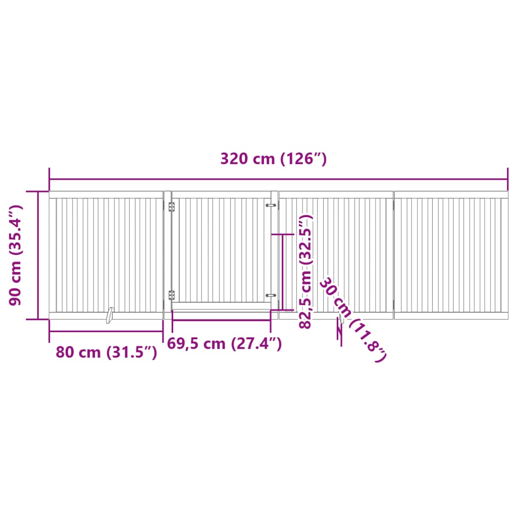 Zábrana pro psy s dvířky skládací 4 panely černá 320 cm topol