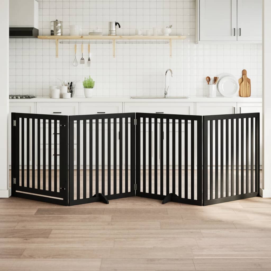 Zábrana pro psy s dvířky skládací 4 panely černá 320 cm topol