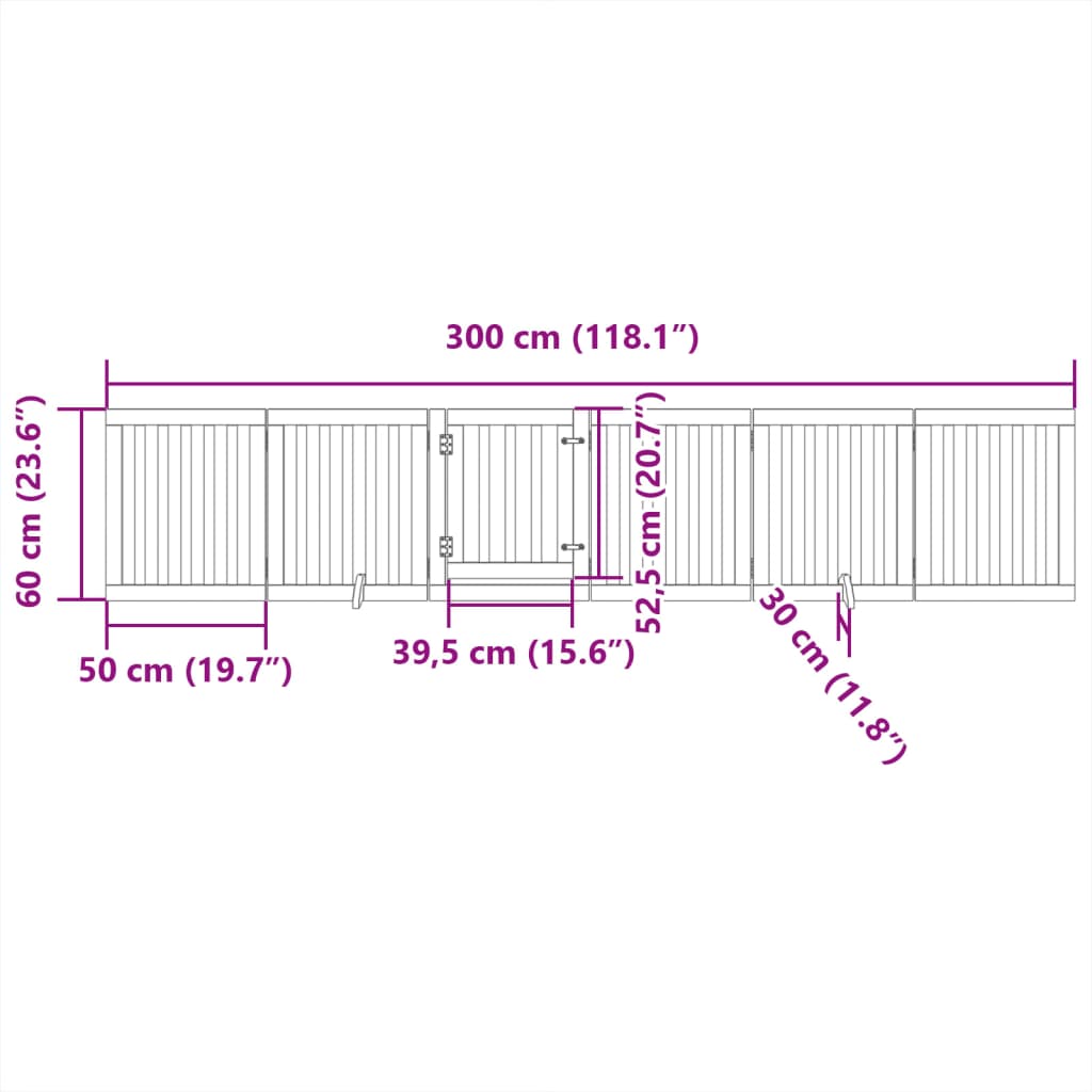 Zábrana pro psy s dvířky skládací 6 panelů hnědá 300 cm topol