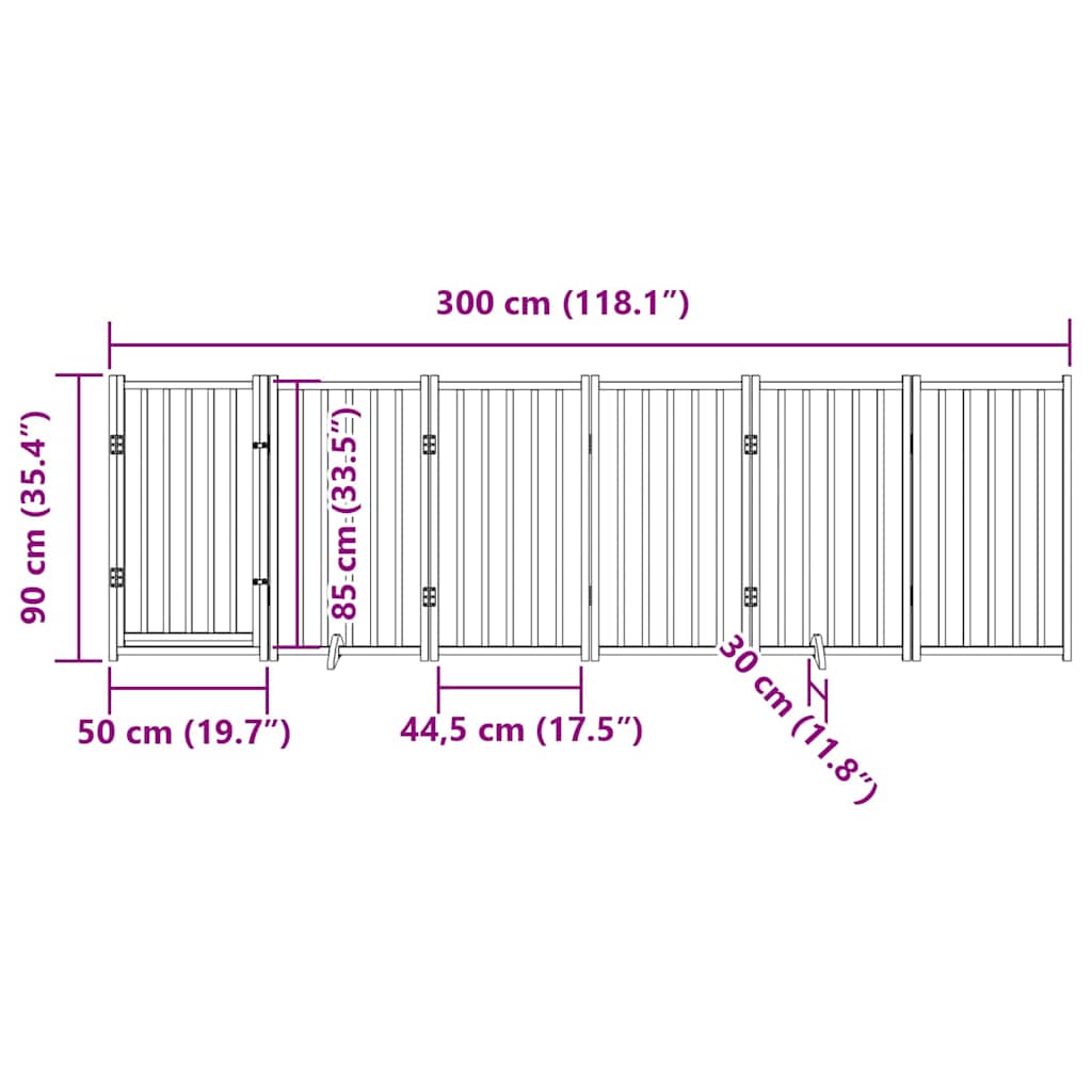 Psí branka s dvířky, skládací, 6 panelů, 300 cm, masivní jedlové dřevo