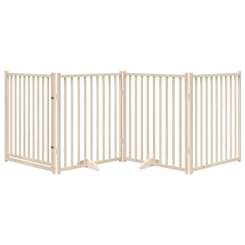 Psí branka s dvířky, skládací, 4 panely, 320 cm, masivní jedlové dřevo