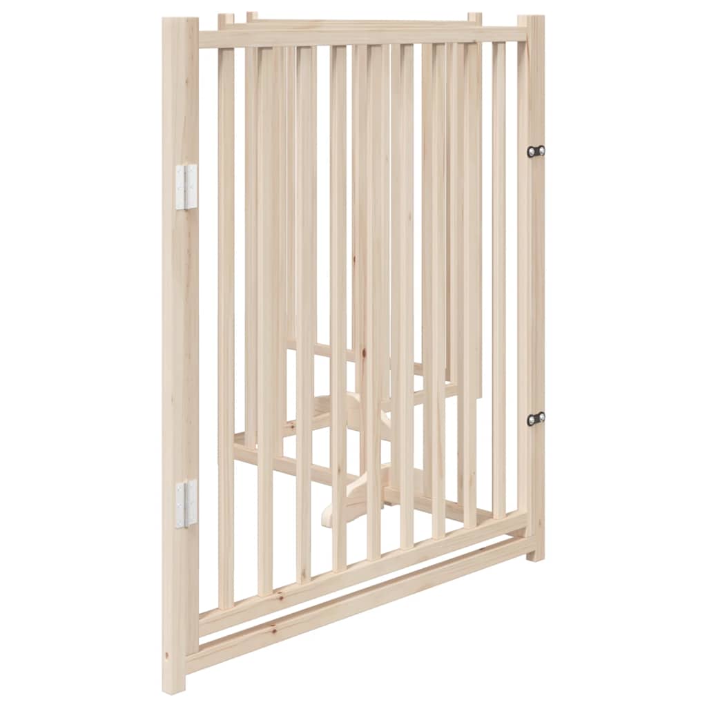Psí branka s dvířky, skládací, 4 panely, 320 cm, masivní jedlové dřevo