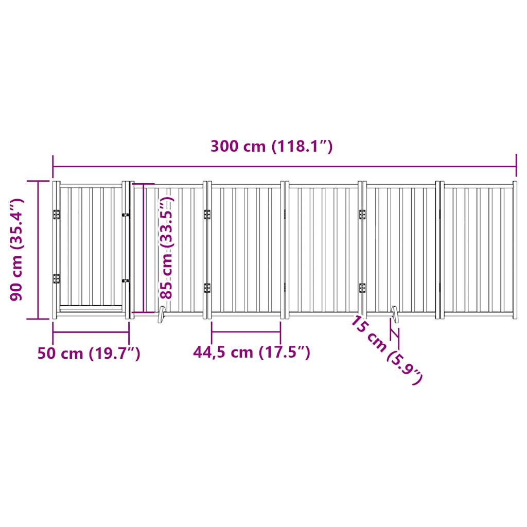 Zábrana pro psy s dvířky skládací 6 panelů bílá 300 cm jedle