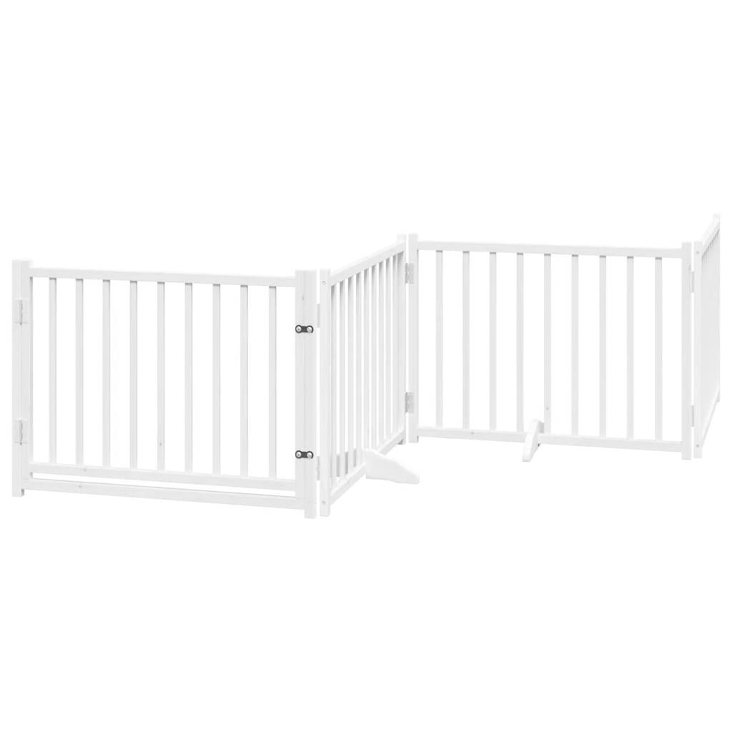 Zábrana pro psy s dvířky skládací 4 panely bílá 320 cm jedle