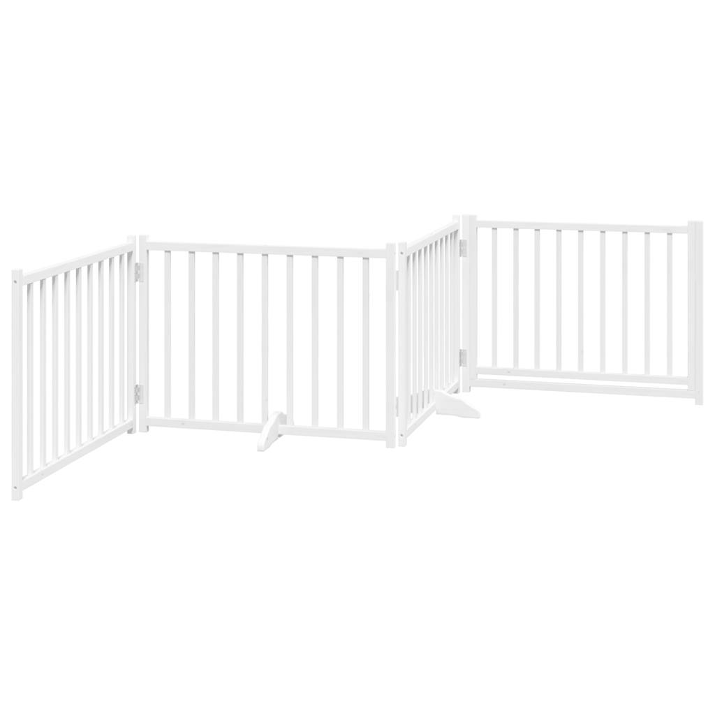 Zábrana pro psy s dvířky skládací 4 panely bílá 320 cm jedle