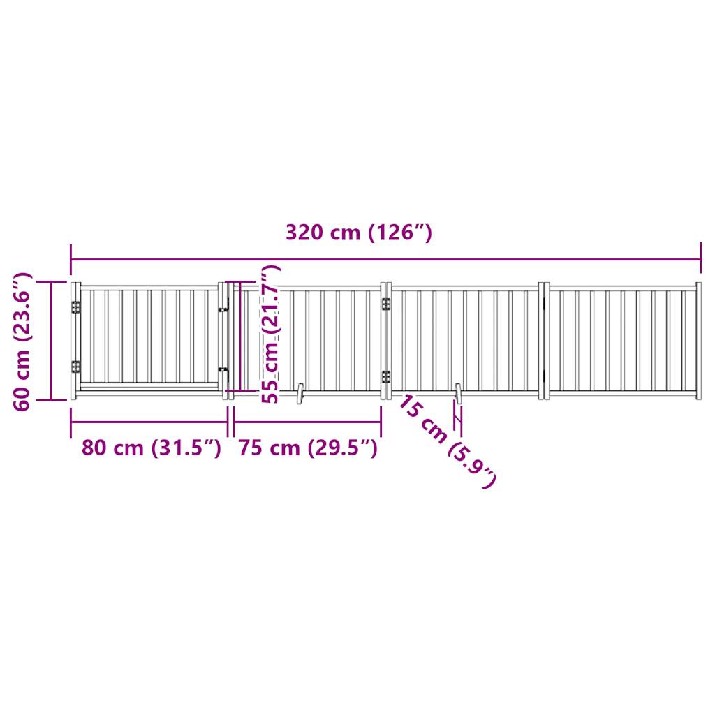 Zábrana pro psy s dvířky skládací 4 panely bílá 320 cm jedle