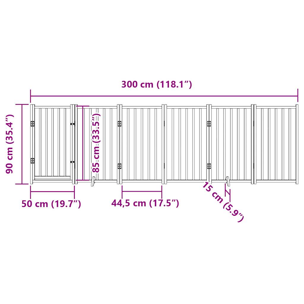 Zábrana pro psy s dvířky skládací 6 panelů černá 300 cm jedle