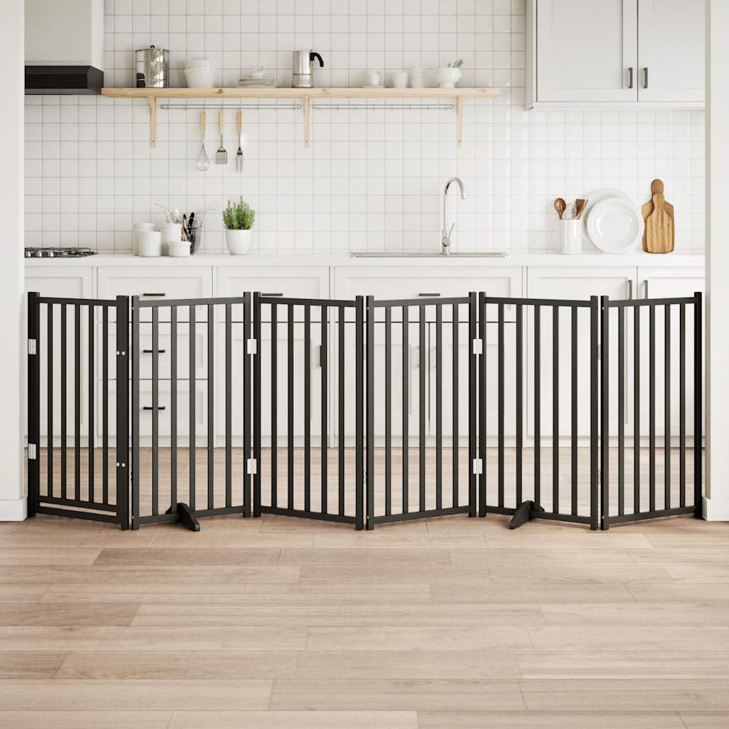 Zábrana pro psy s dvířky skládací 6 panelů černá 300 cm jedle