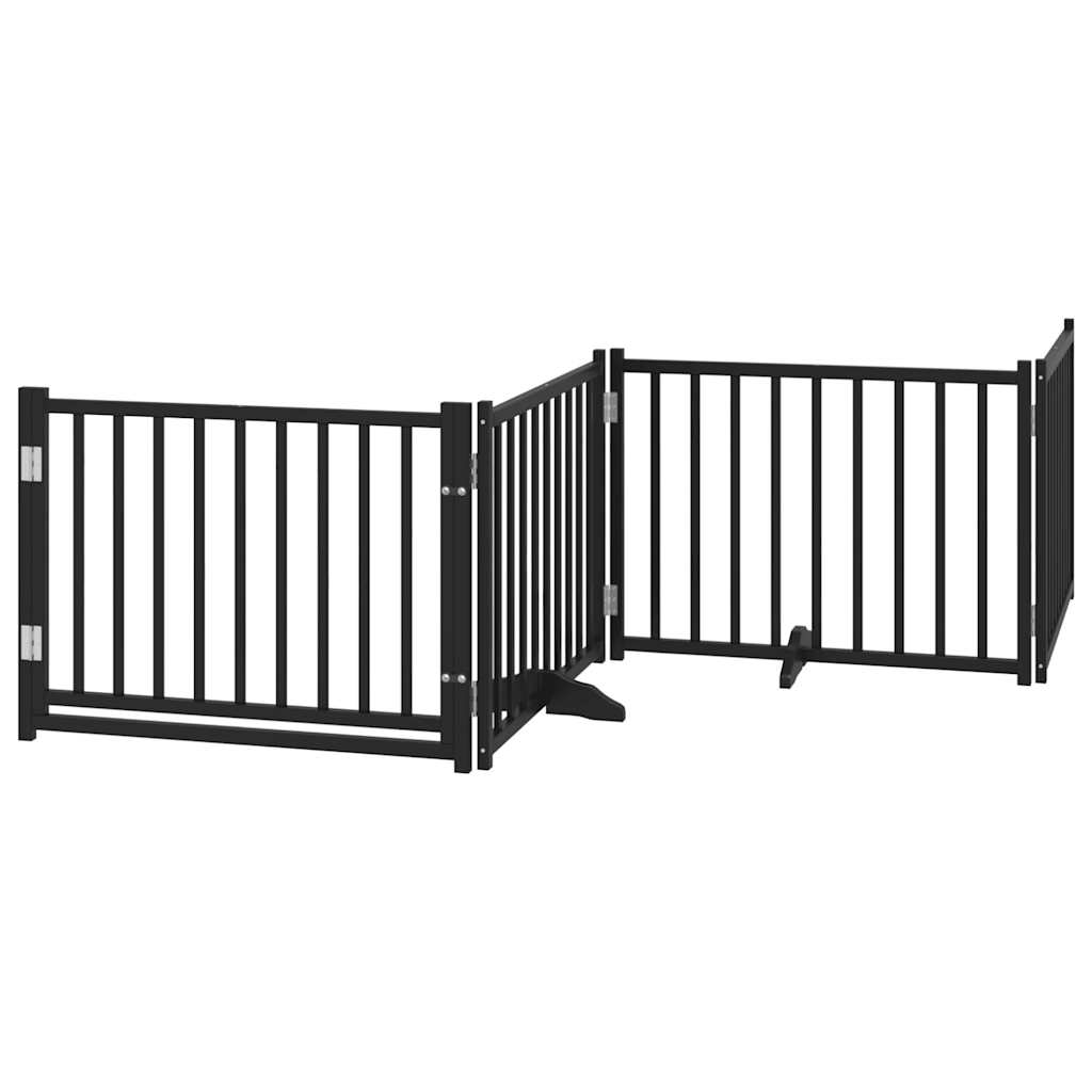 Zábrana pro psy s dvířky skládací 4 panely černá 320 cm jedle