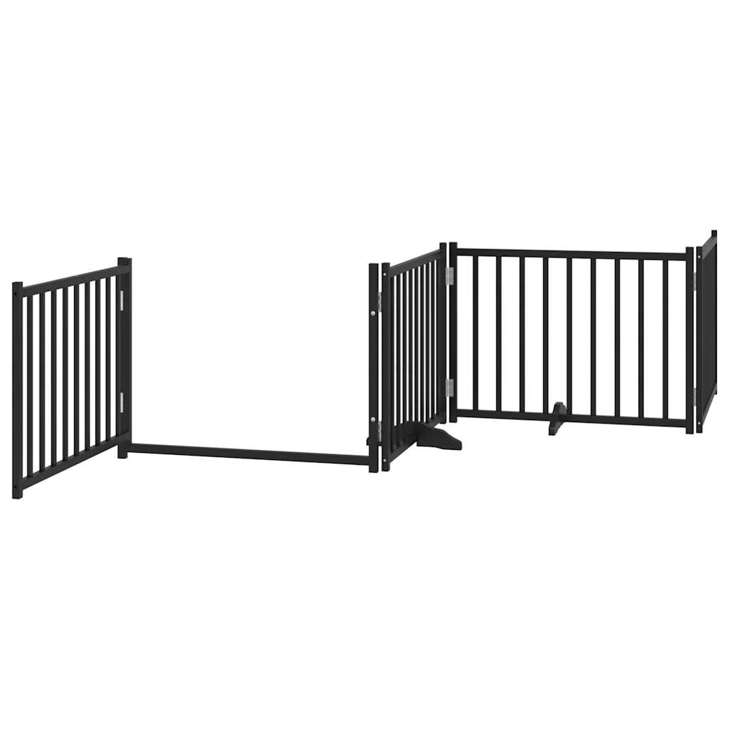 Zábrana pro psy s dvířky skládací 4 panely černá 320 cm jedle