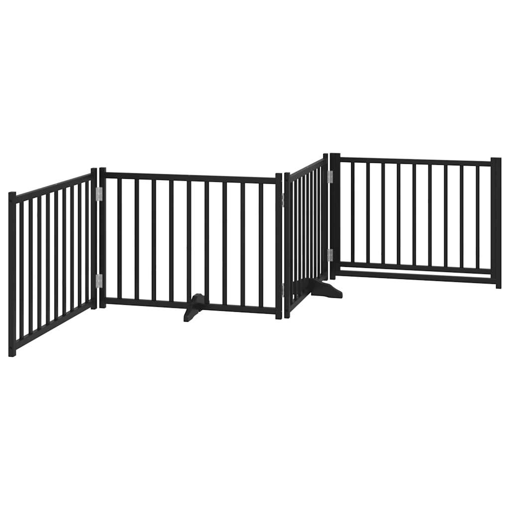 Zábrana pro psy s dvířky skládací 4 panely černá 320 cm jedle