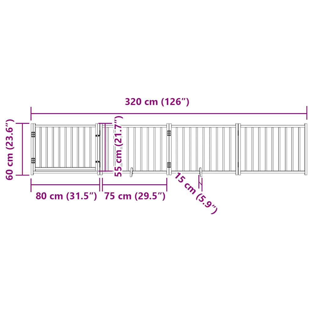 Zábrana pro psy s dvířky skládací 4 panely černá 320 cm jedle