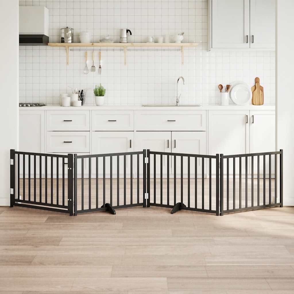 Zábrana pro psy s dvířky skládací 4 panely černá 320 cm jedle