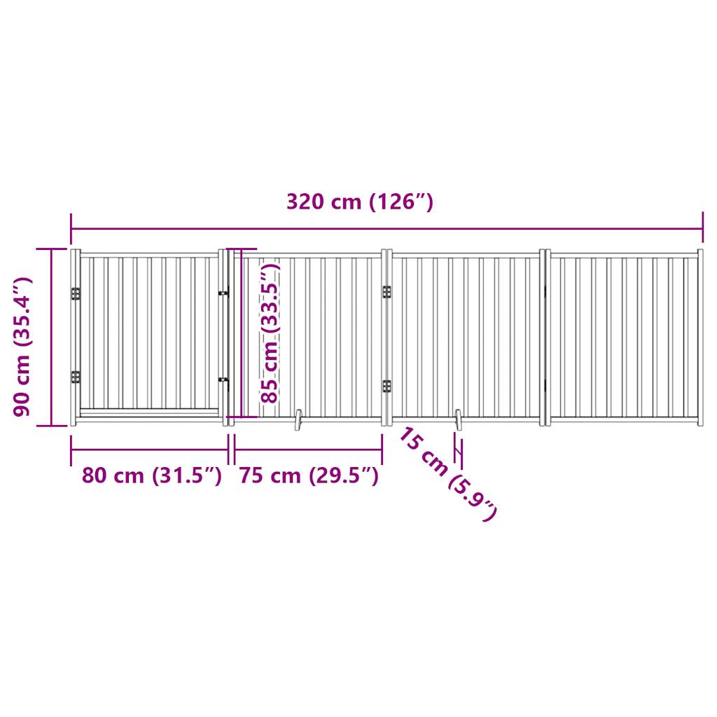 Zábrana pro psy s dvířky skládací 4 panely černá 320 cm jedle